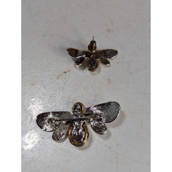 Bee-Themed Silver & Gold Brooch And One Mismatched Earring Set - Picture 2 of 4